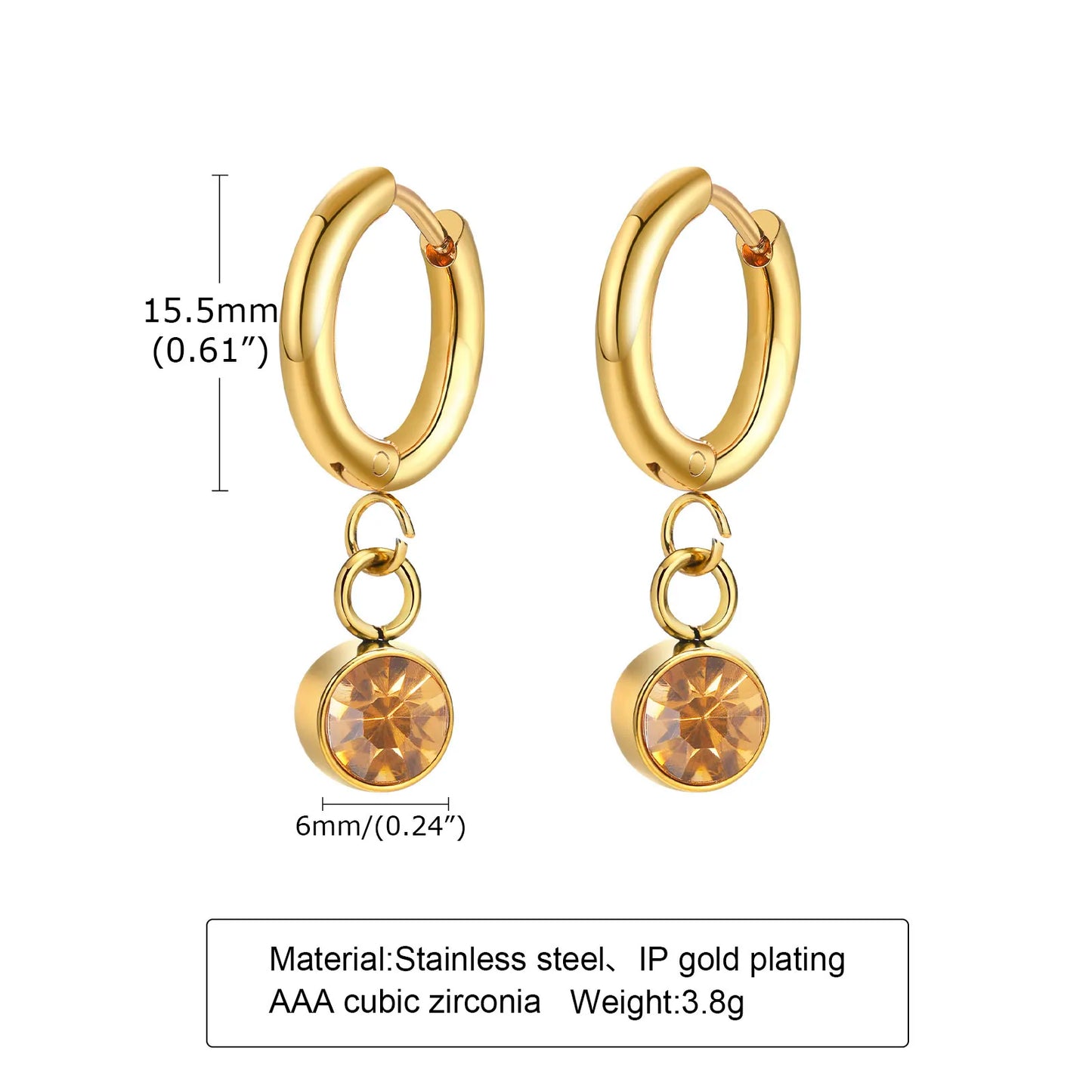 Round Dangling BirthMonth Stone Hoop Earrings