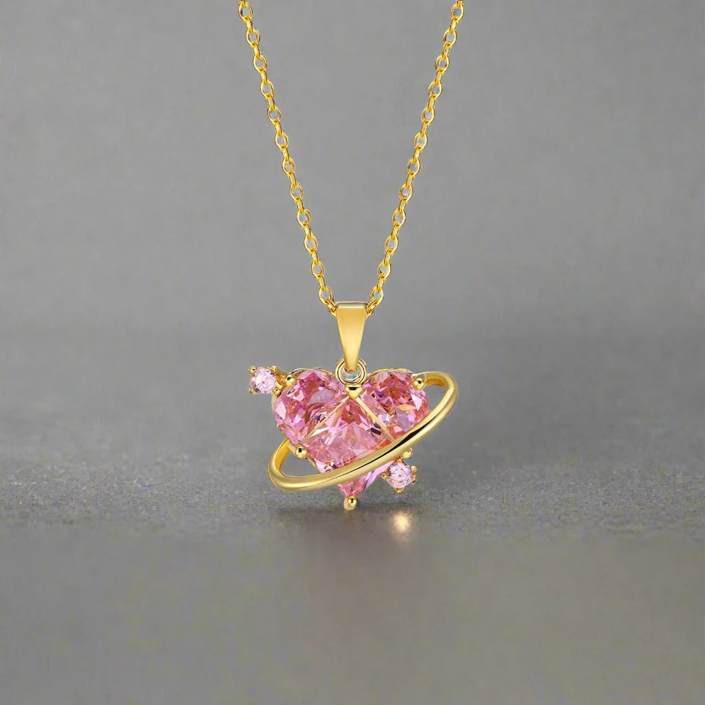 Pink Heart Stone Necklace