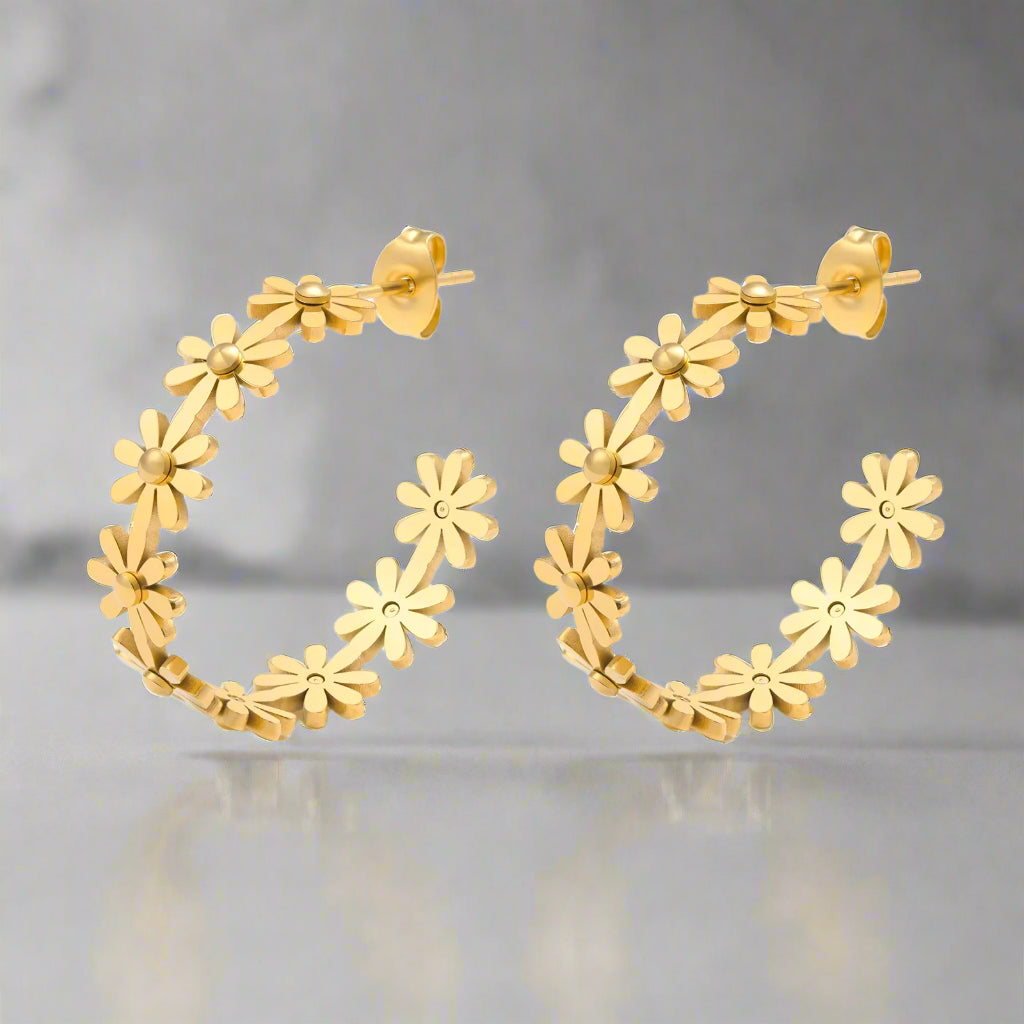 Daisy Flower Hoop Earrings