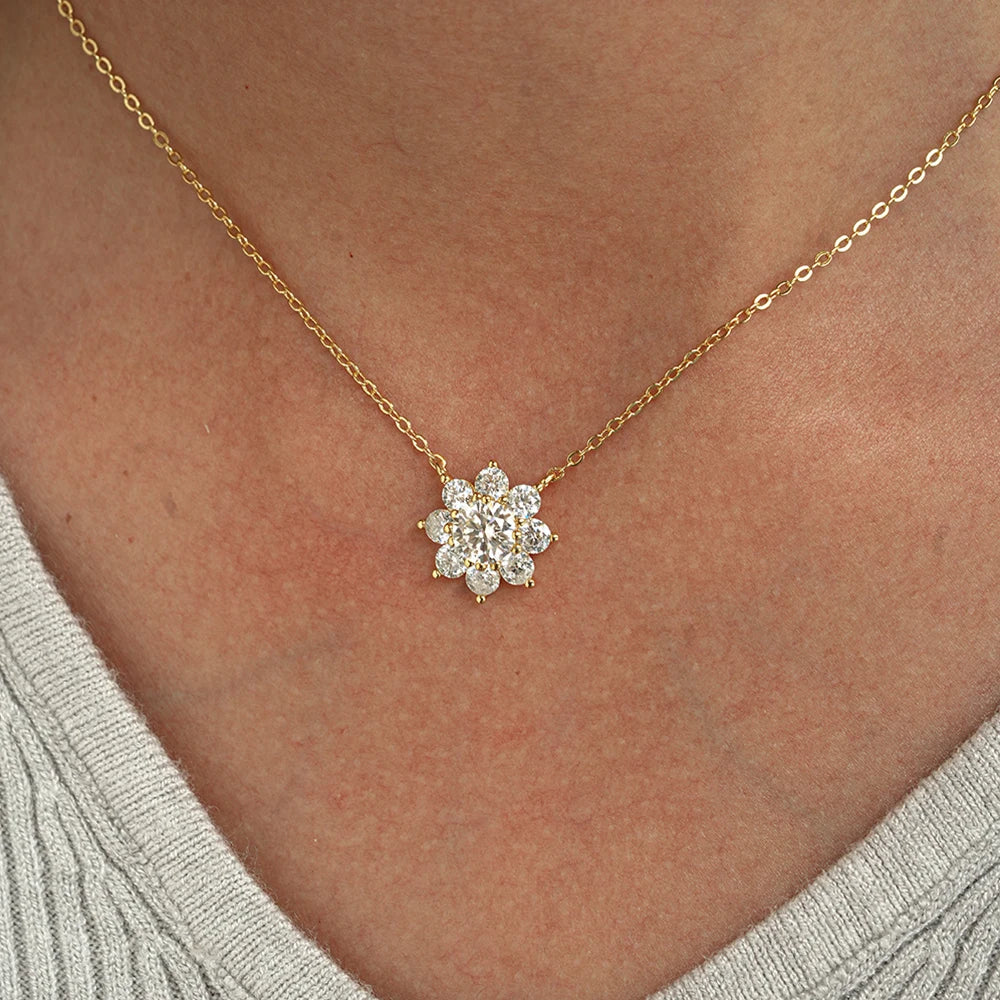 Moissanite Sunflower Necklace - Silver