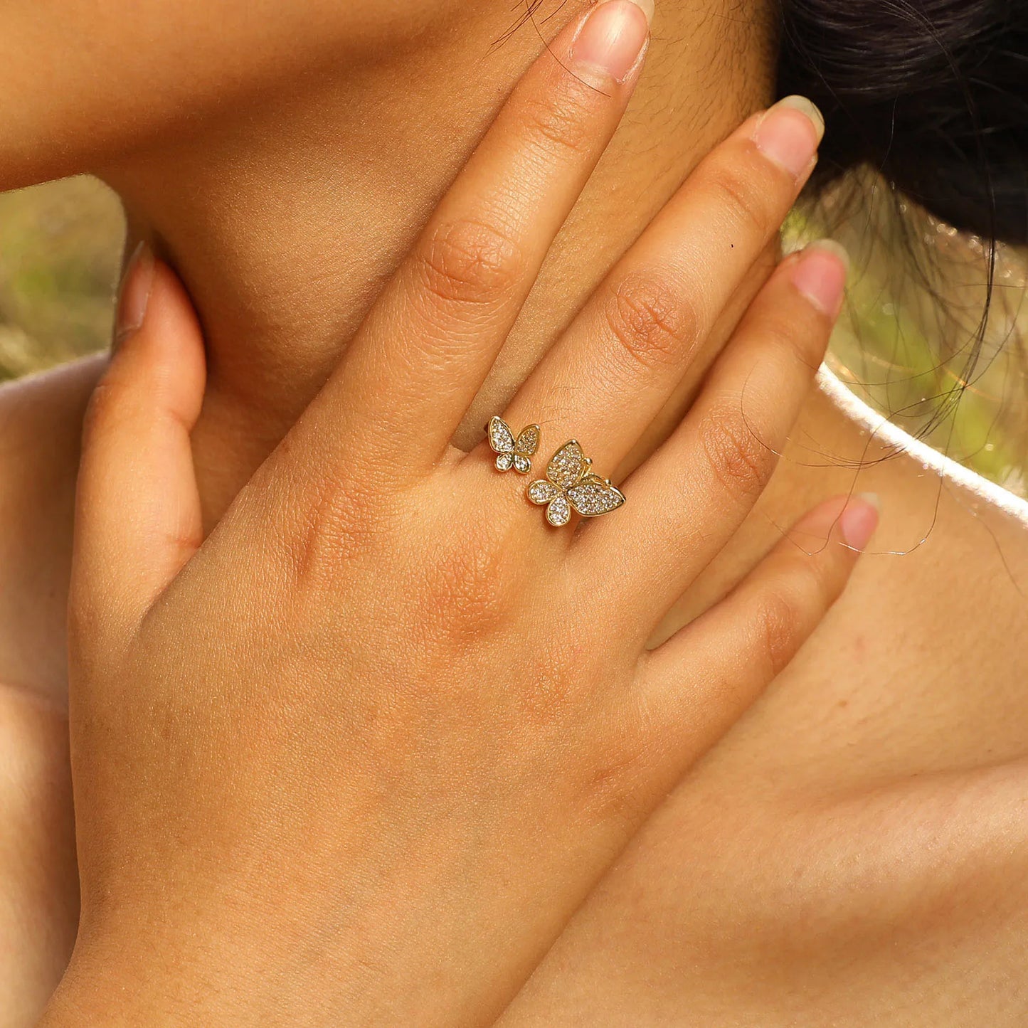 Stone Studded Butterflies Ring