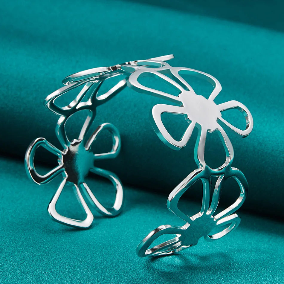 Flower Jewelry Set - Silver