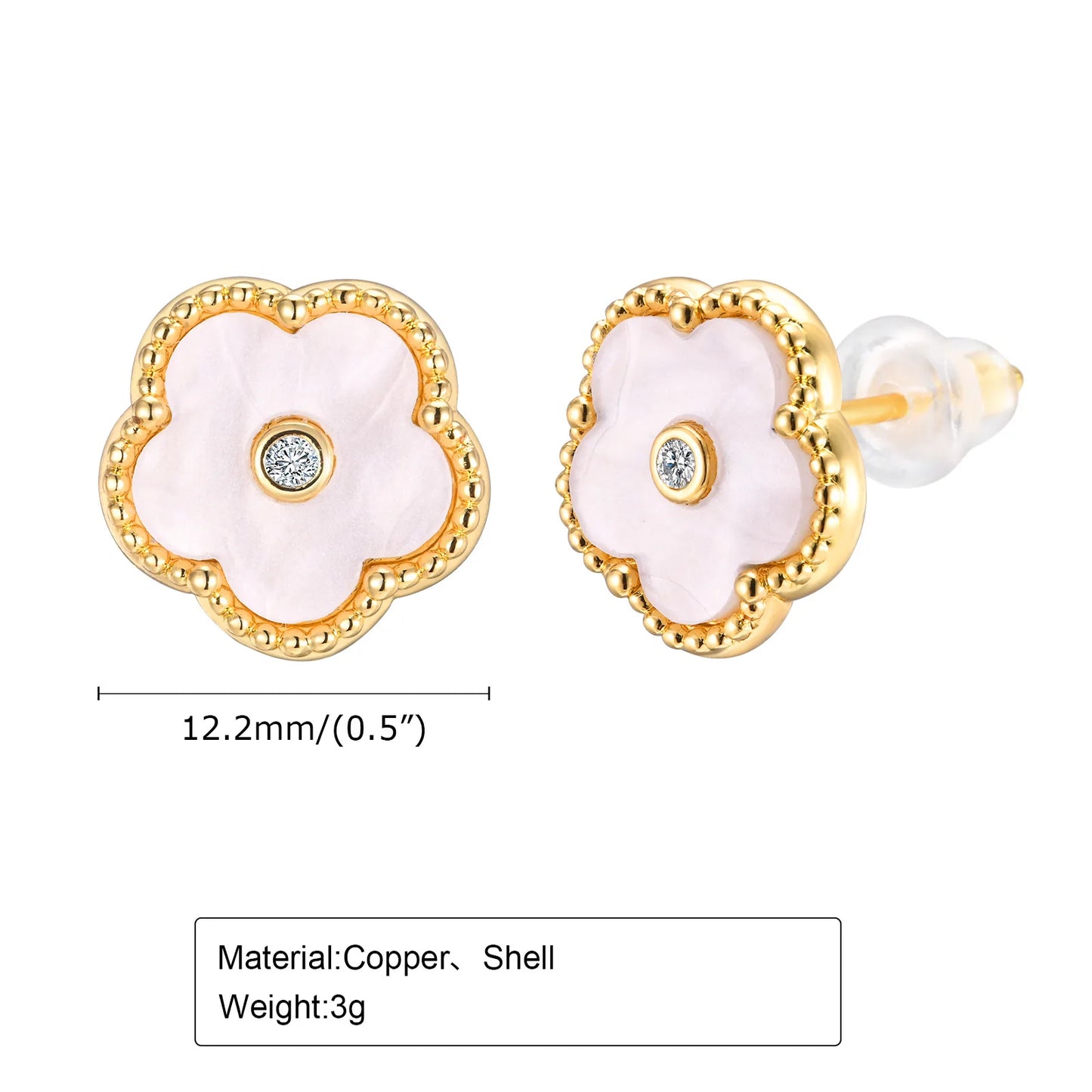 Flower Shell Earrings with Zirconic Stone