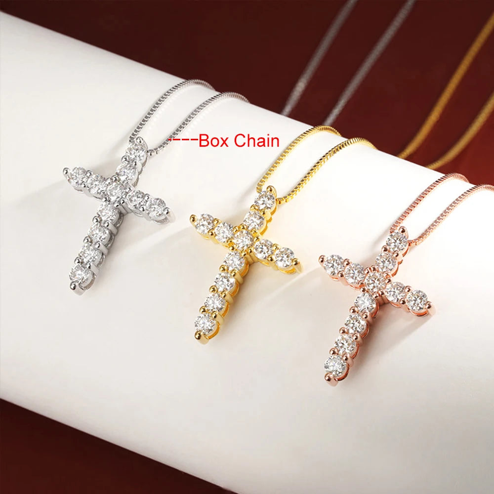 Moissanite Cross Pendant Necklace - Silver