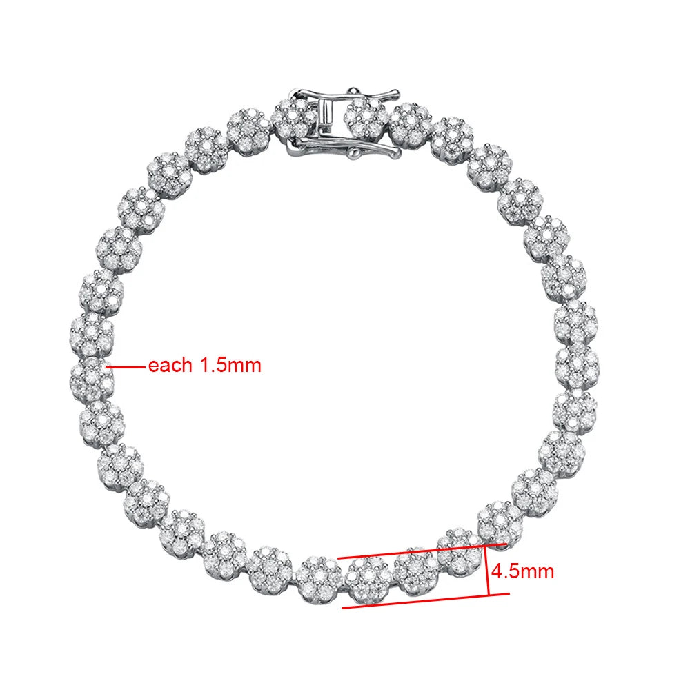 Moissanite Flower Bracelet - Silver