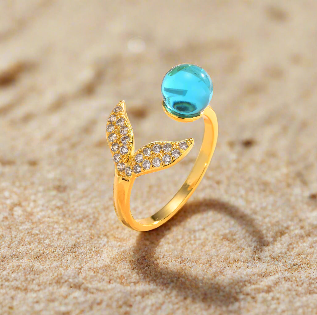 Mermaid Tail Ring with Blue Stone