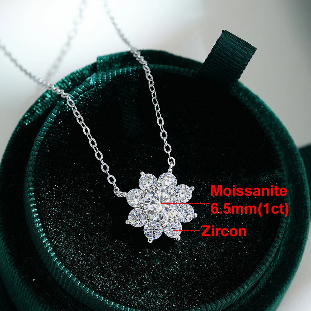 Moissanite Sunflower Necklace - Silver