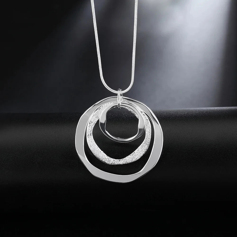 Circles Necklace Earring Jewelry Set - Silver
