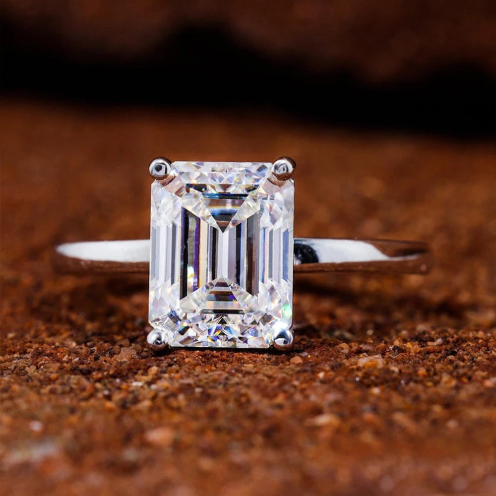 Moissanite 4Ct Emerald Cut Ring - Silver