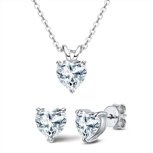 Heart Cut Moissanite Diamond Pendant Necklace/Earrings Set