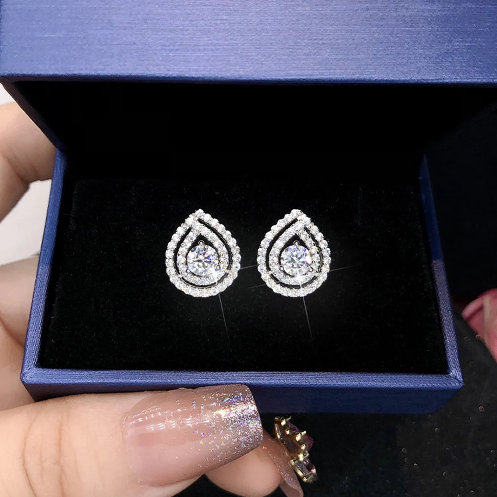 Moissanite/Zircon Waterdrop Stud Earrings - Silver
