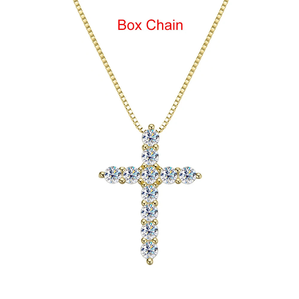 Moissanite Cross Pendant Necklace - Silver