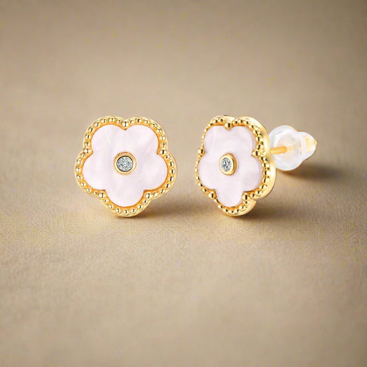 Flower Shell Earrings with Zirconic Stone