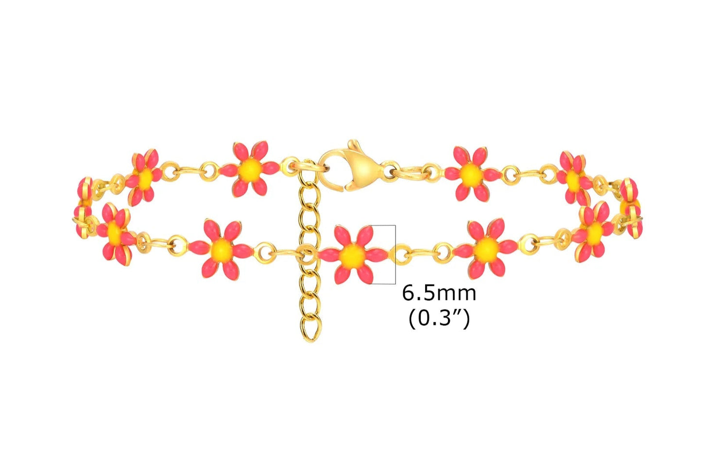 Cherry, Flower and Heart Charms Link Bracelets