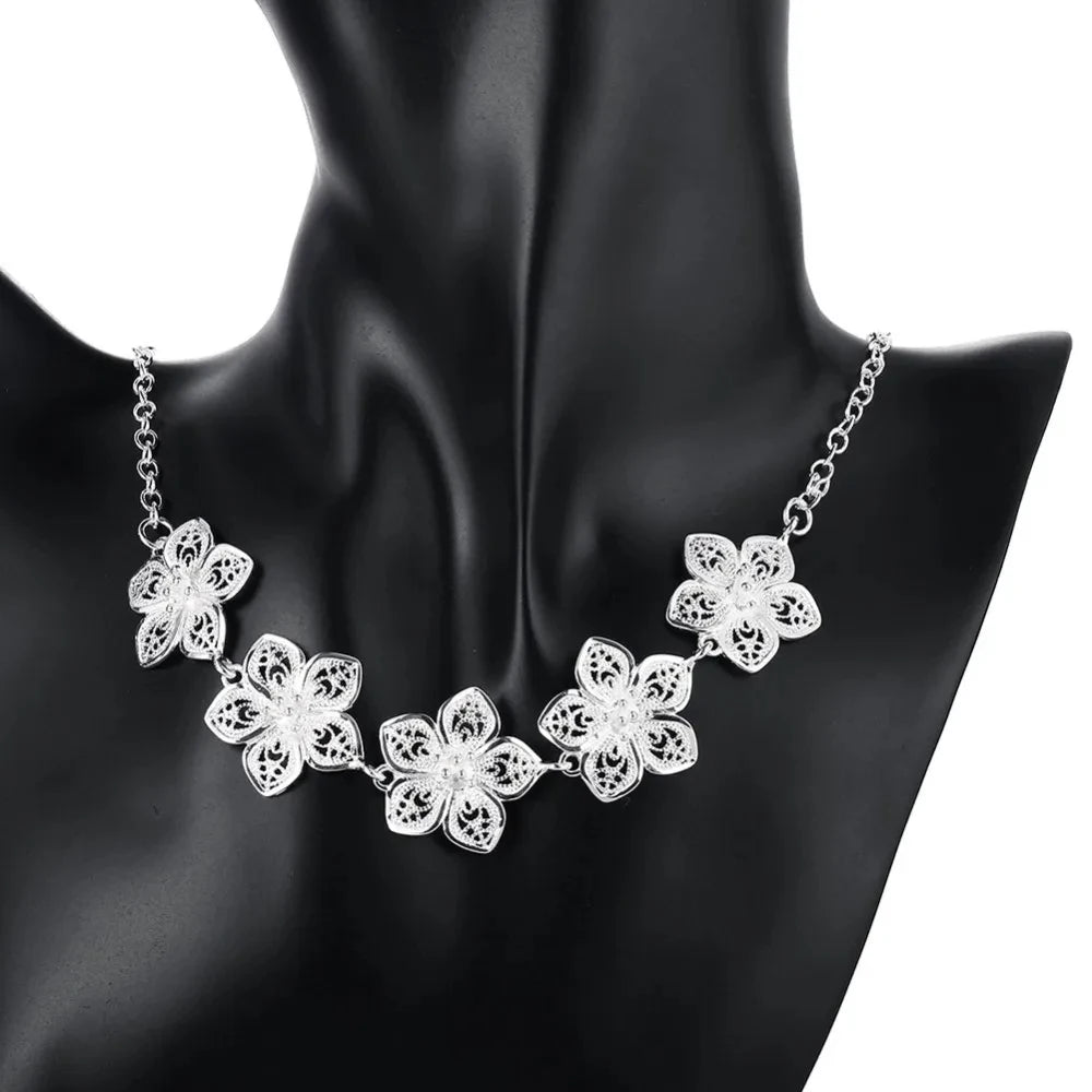 Flower Charms Jewelry Set - Silver
