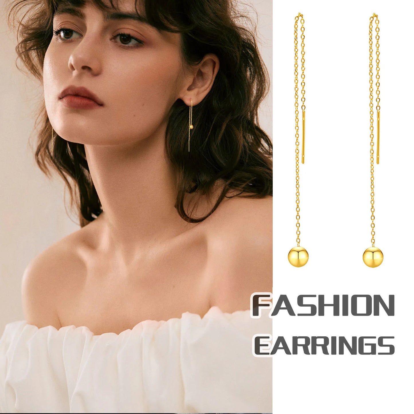 Long Threader Dangling Ball Earrings