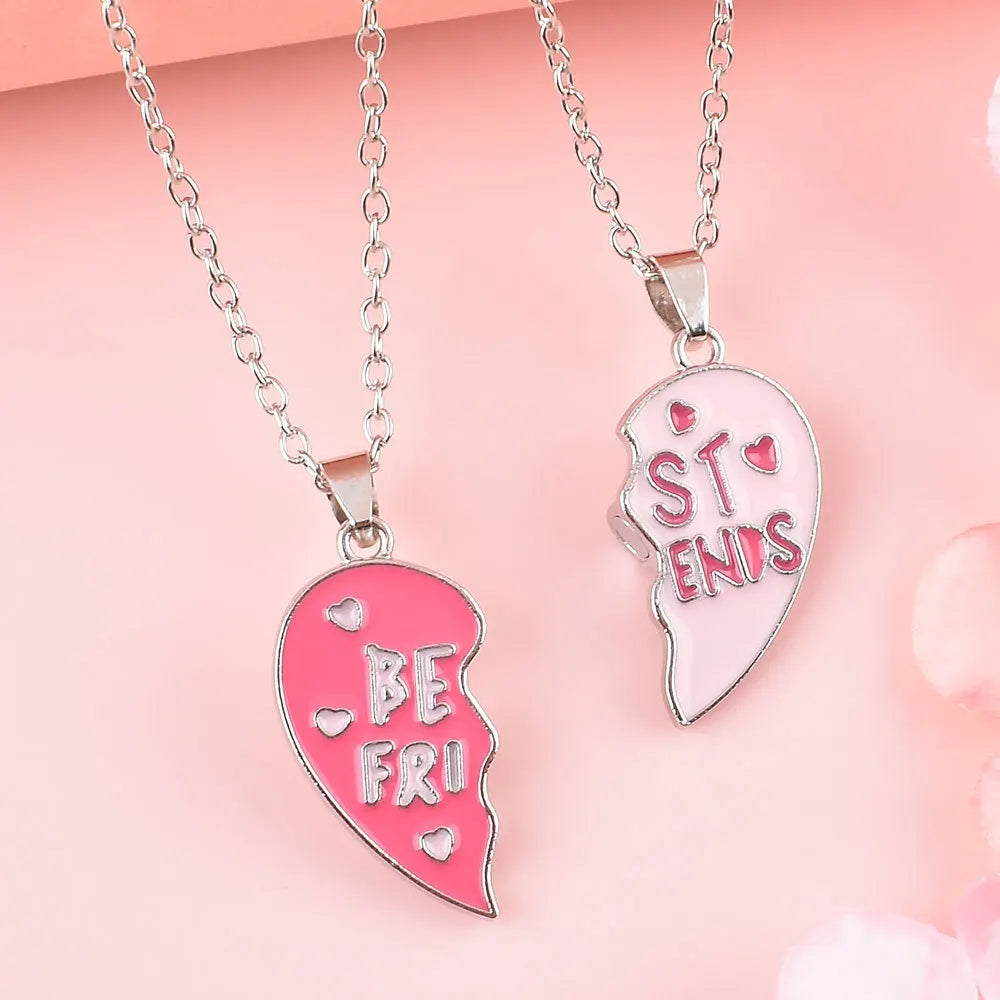 Heart Best Friends Stitching Pendant Necklace