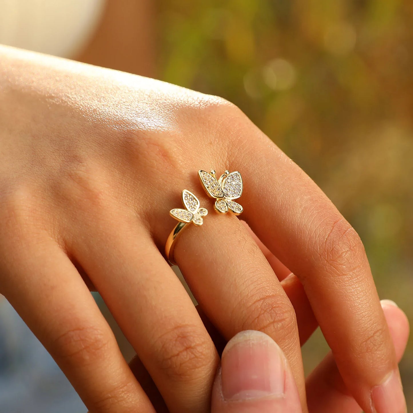 Stone Studded Butterflies Ring