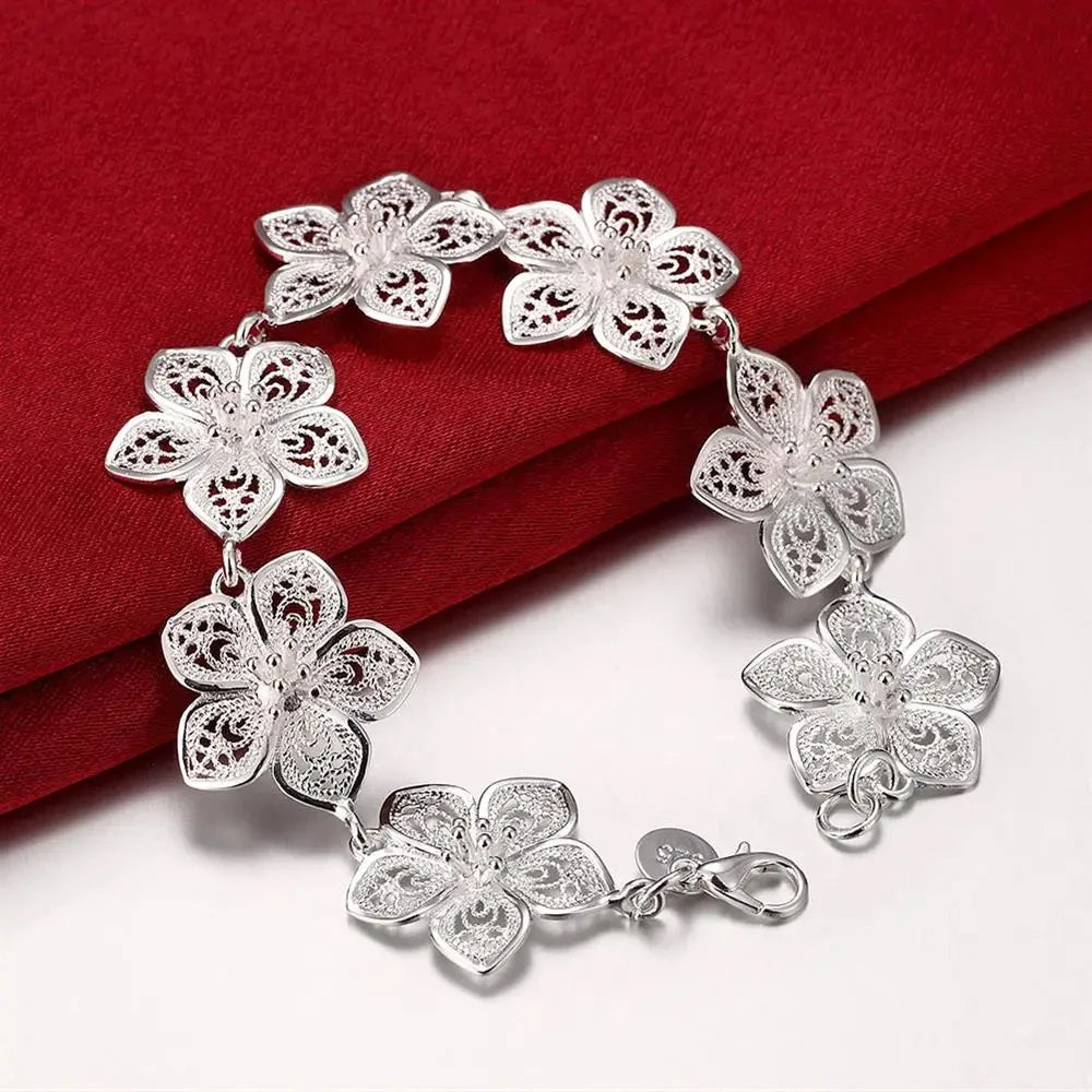 Flower Charms Jewelry Set - Silver