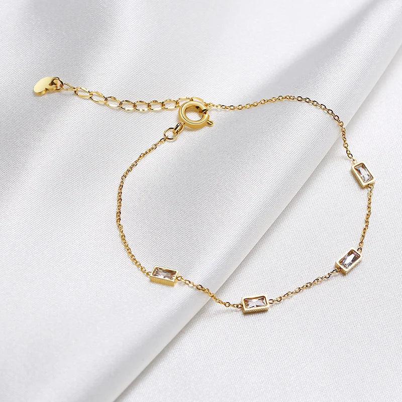 Thin Chain Bracelets with Zirconia Stone Charms