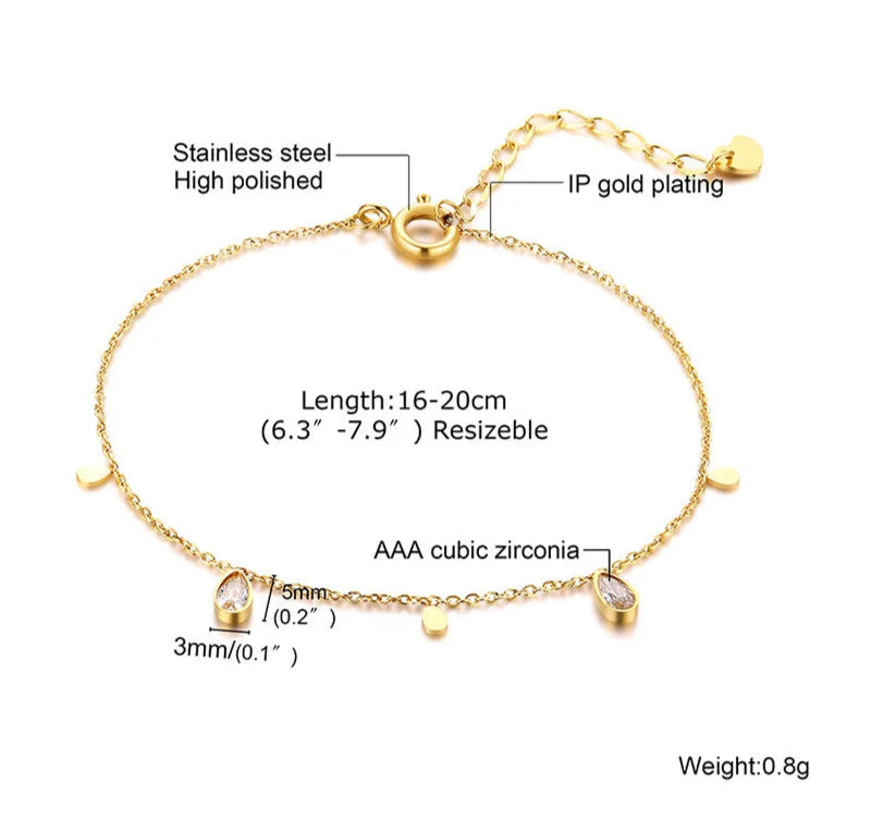 Thin Chain Bracelets with Zirconia Stone Charms