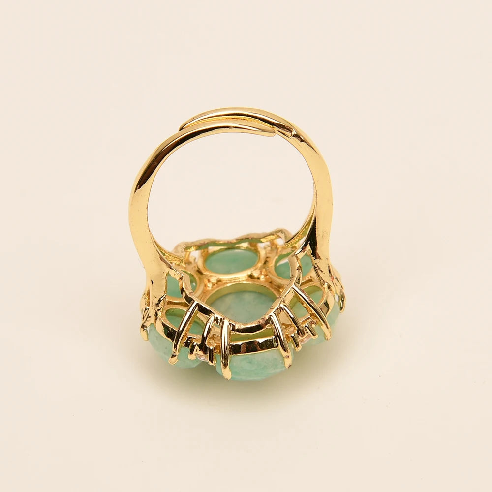 Natural Amazonite & Zirconia Flower Ring