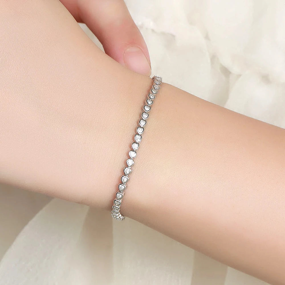 Moissanite Heart Cut Tennis Bracelet - Silver