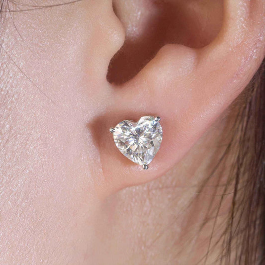 Moissanite Heart Cut Stud Earrings - Silver