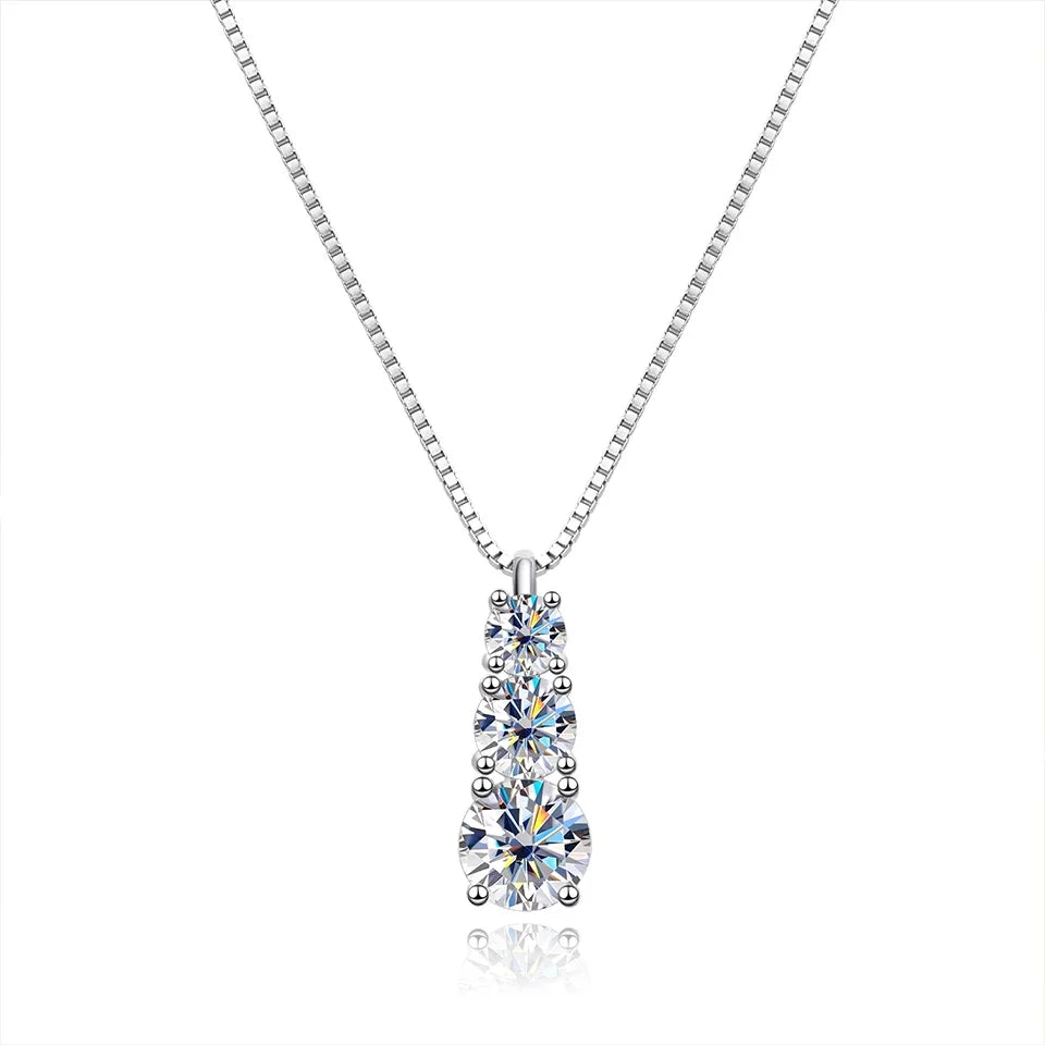 Moissanite/Zircon 3 Stone Pendant Necklace - Gold Plated