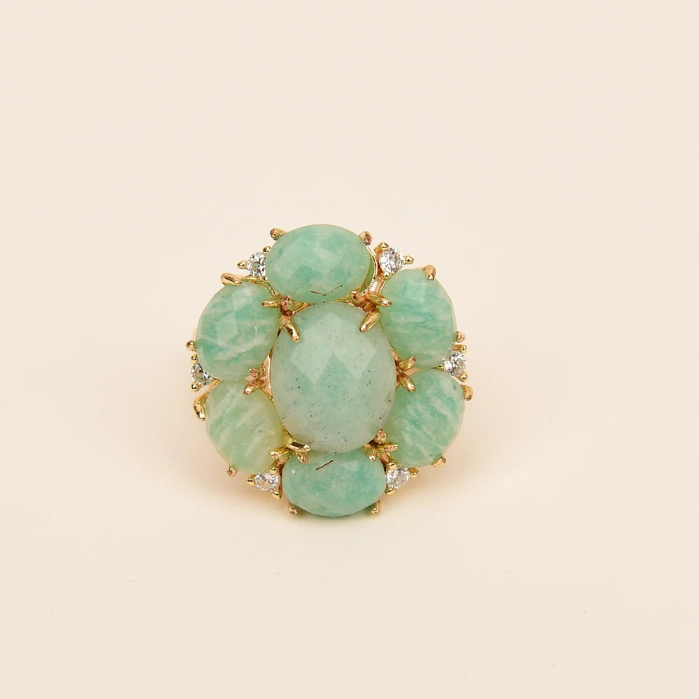 Natural Amazonite & Zirconia Flower Ring