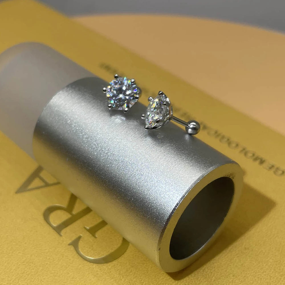 Moissanite Unisex Round Cut Stud Earrings - Silver