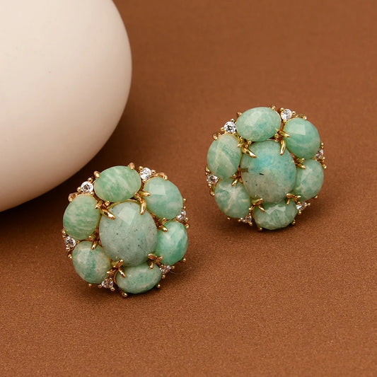 Natural Amazonite & Zirconia Flower Earrings