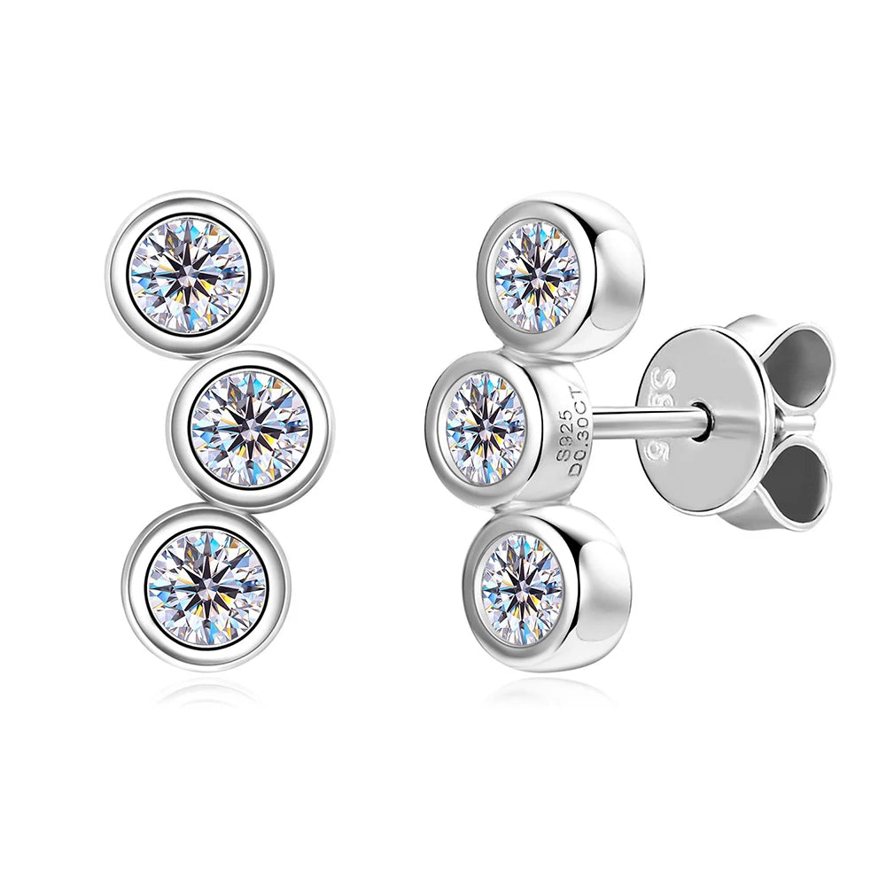 Moissanite Three Stone Bubble Earrings - Silver
