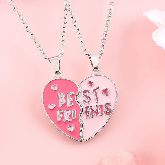 Heart Best Friends Stitching Pendant Necklace