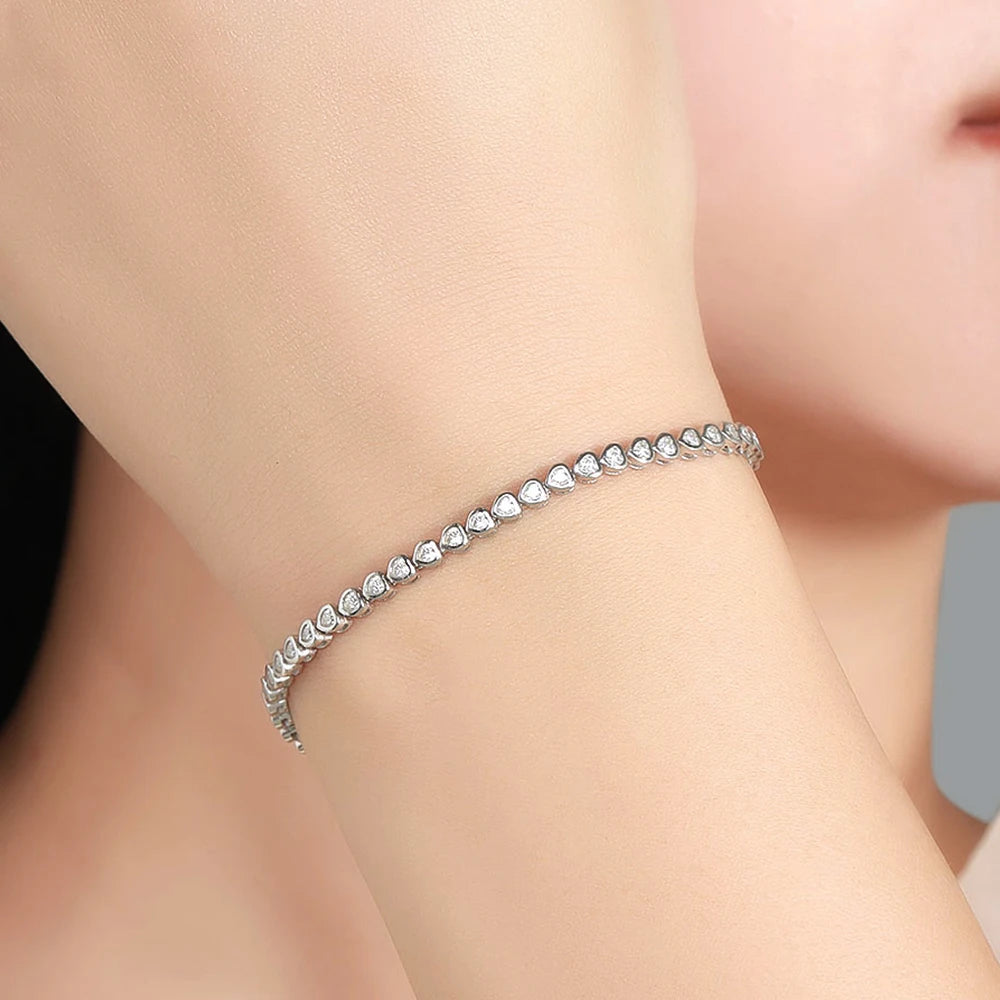 Moissanite Heart Cut Tennis Bracelet - Silver