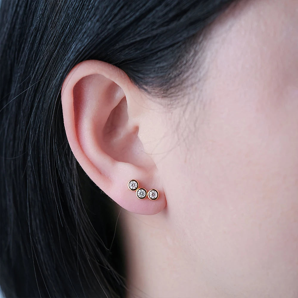 Moissanite Three Stone Bubble Earrings - Silver