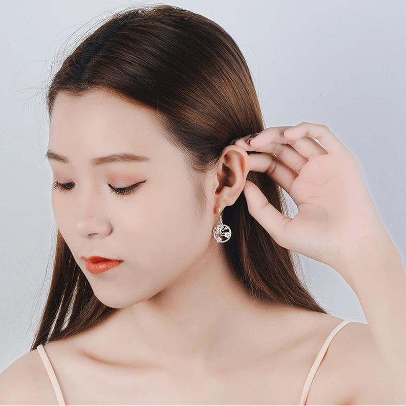 Hollow Round Flower Drop Earrings - Silver
