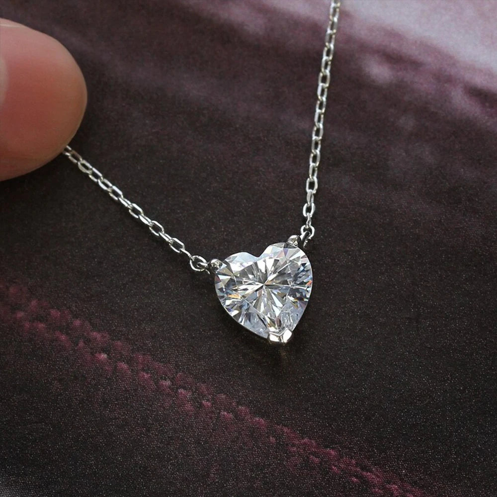 Moissanite Heart Shape Pendant Necklace - Silver