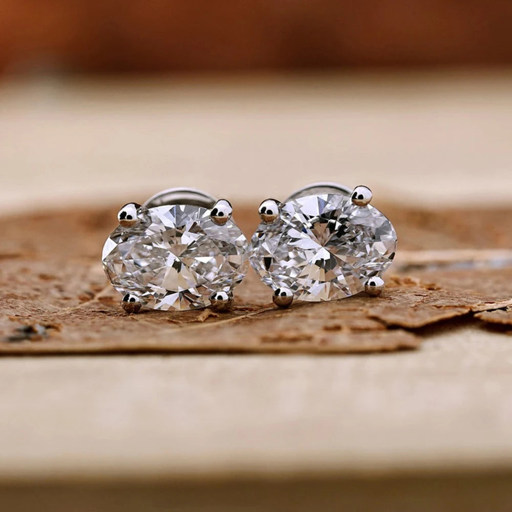 Oval Cut Moissanite Stud Earrings - Silver