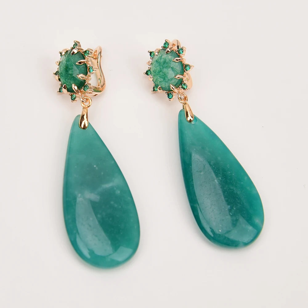 Natural Amazonite and Jade Earrings