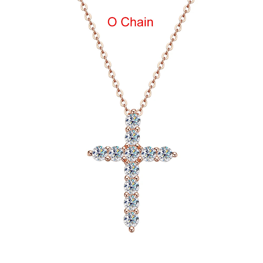 Moissanite Cross Pendant Necklace - Silver