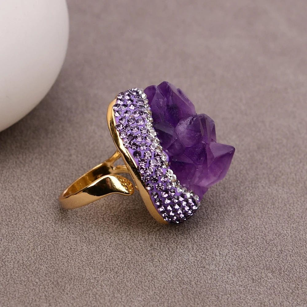 Natural Amethsyt in Druzy Stone Ring